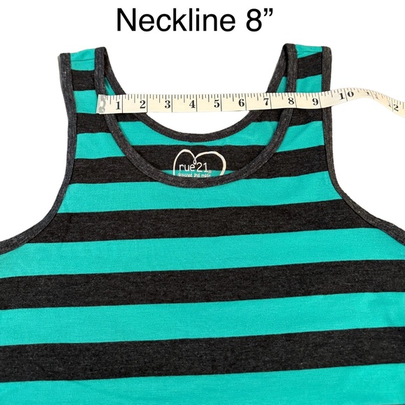 Women’s Rue-21 Cotton & Spandex Tank Top, Green & Black Striped - Picture 7 of 14